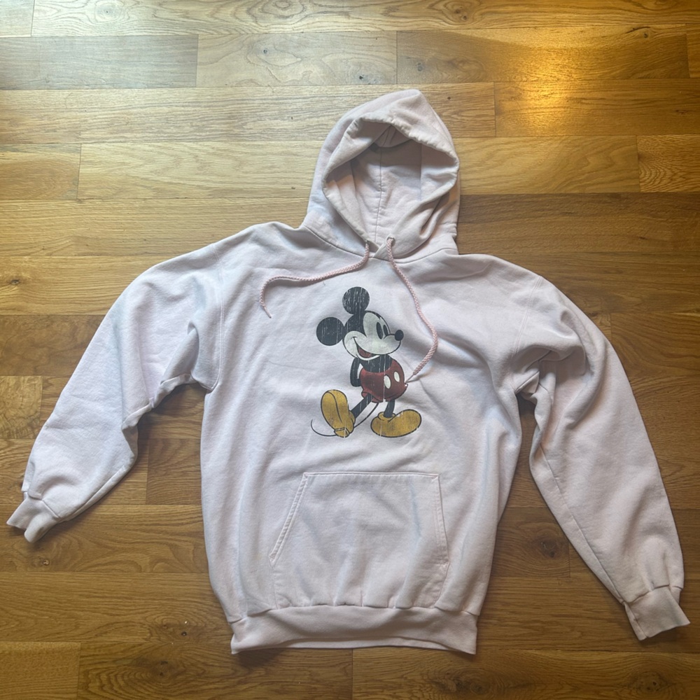 Disneyland Resort Hanes brand hoodie. Light pink with Mickey Mouse Design.
